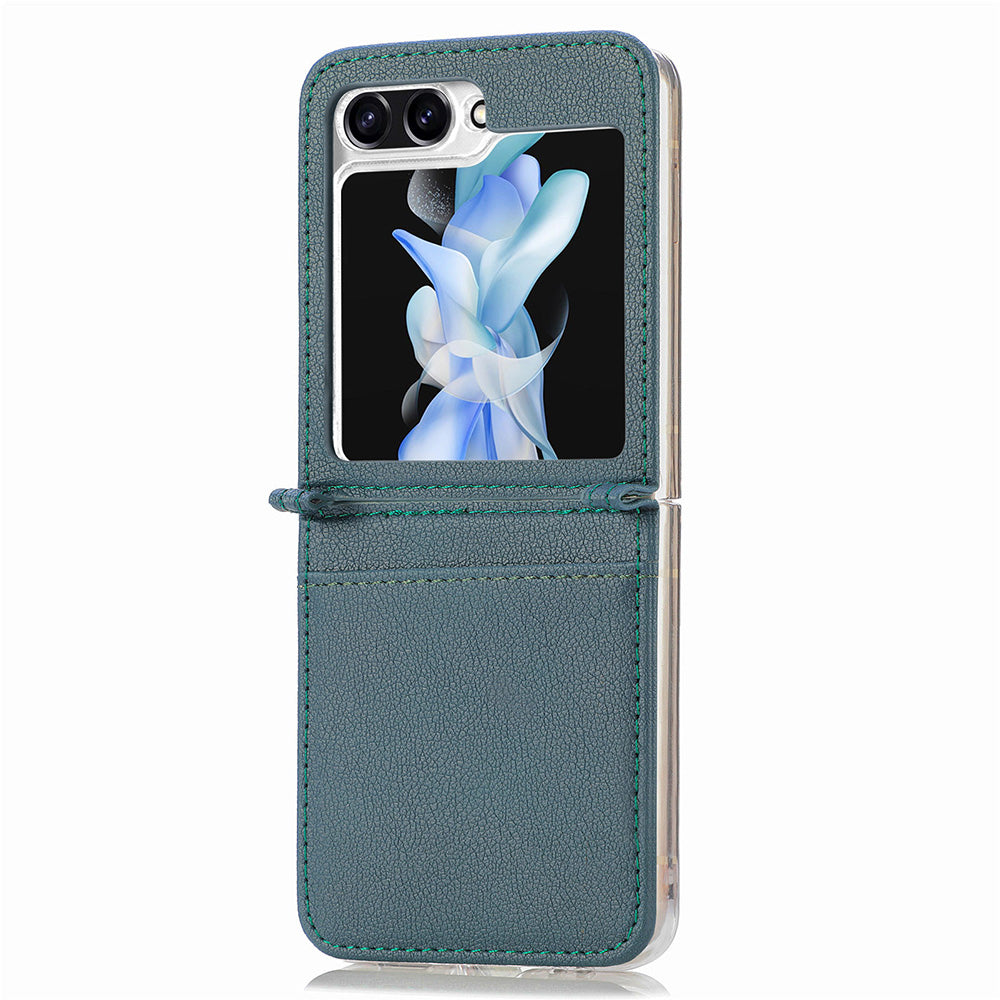Protective Slim Case for Samsung Galaxy Z Flip5 5G Litchi Texture Card Holder PU Leather PC Phone Cover