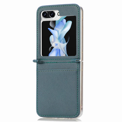 Protective Slim Case for Samsung Galaxy Z Flip5 5G Litchi Texture Card Holder PU Leather PC Phone Cover