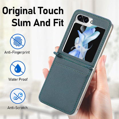 Protective Slim Case for Samsung Galaxy Z Flip5 5G Litchi Texture Card Holder PU Leather PC Phone Cover