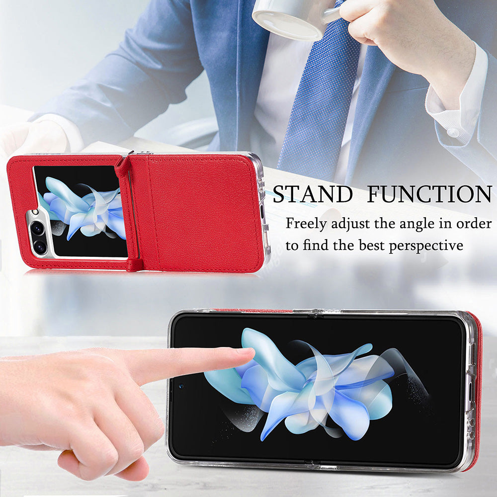 Protective Slim Case for Samsung Galaxy Z Flip5 5G Litchi Texture Card Holder PU Leather PC Phone Cover