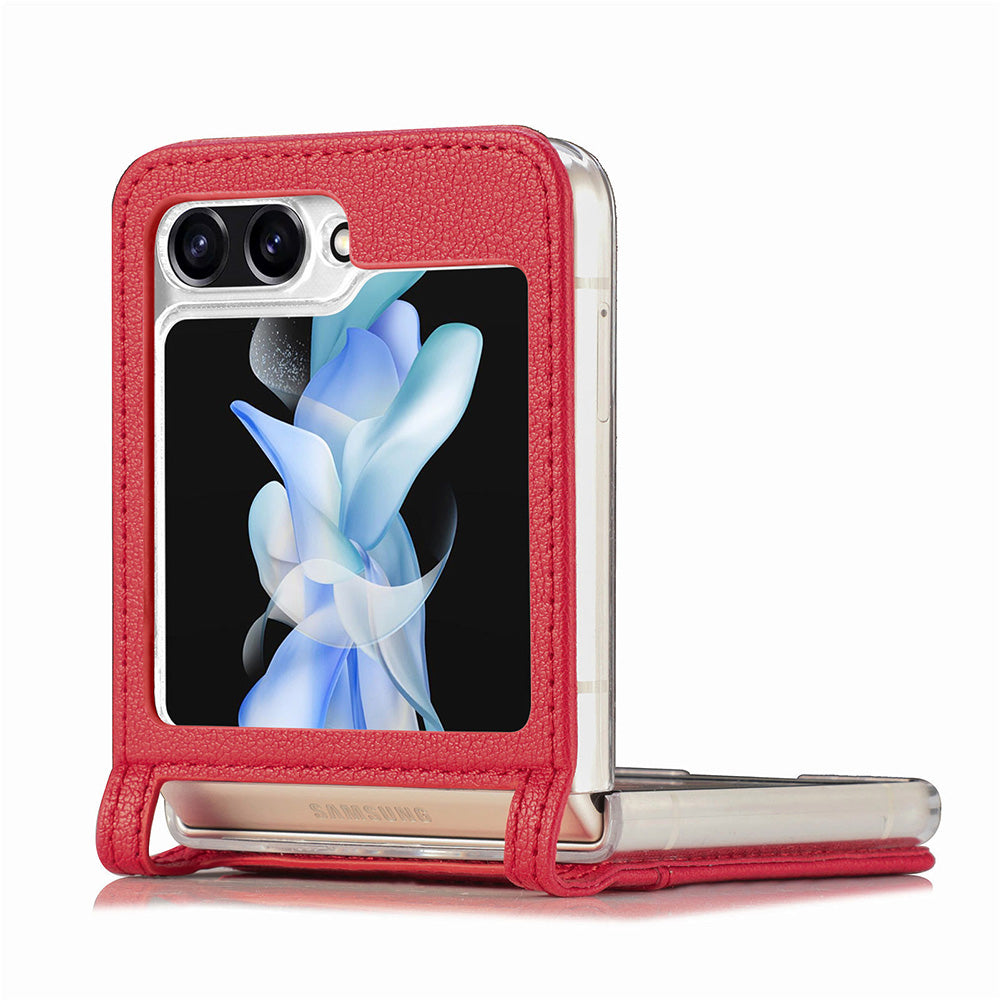 Protective Slim Case for Samsung Galaxy Z Flip5 5G Litchi Texture Card Holder PU Leather PC Phone Cover
