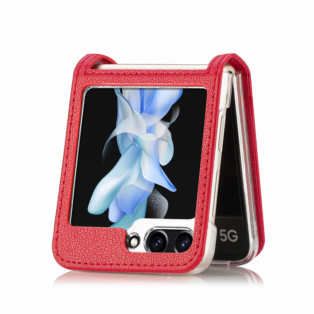 Protective Slim Case for Samsung Galaxy Z Flip5 5G Litchi Texture Card Holder PU Leather PC Phone Cover