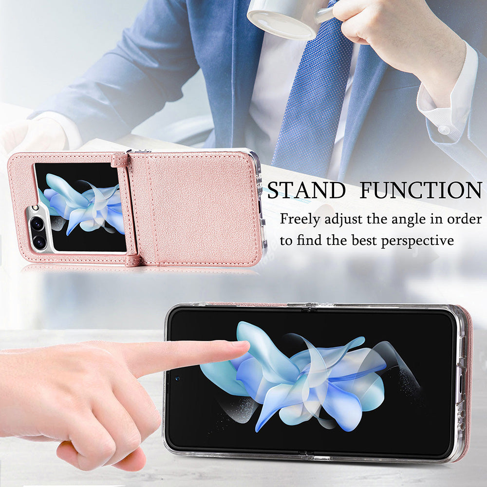 Protective Slim Case for Samsung Galaxy Z Flip5 5G Litchi Texture Card Holder PU Leather PC Phone Cover