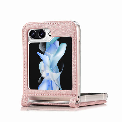 Protective Slim Case for Samsung Galaxy Z Flip5 5G Litchi Texture Card Holder PU Leather PC Phone Cover