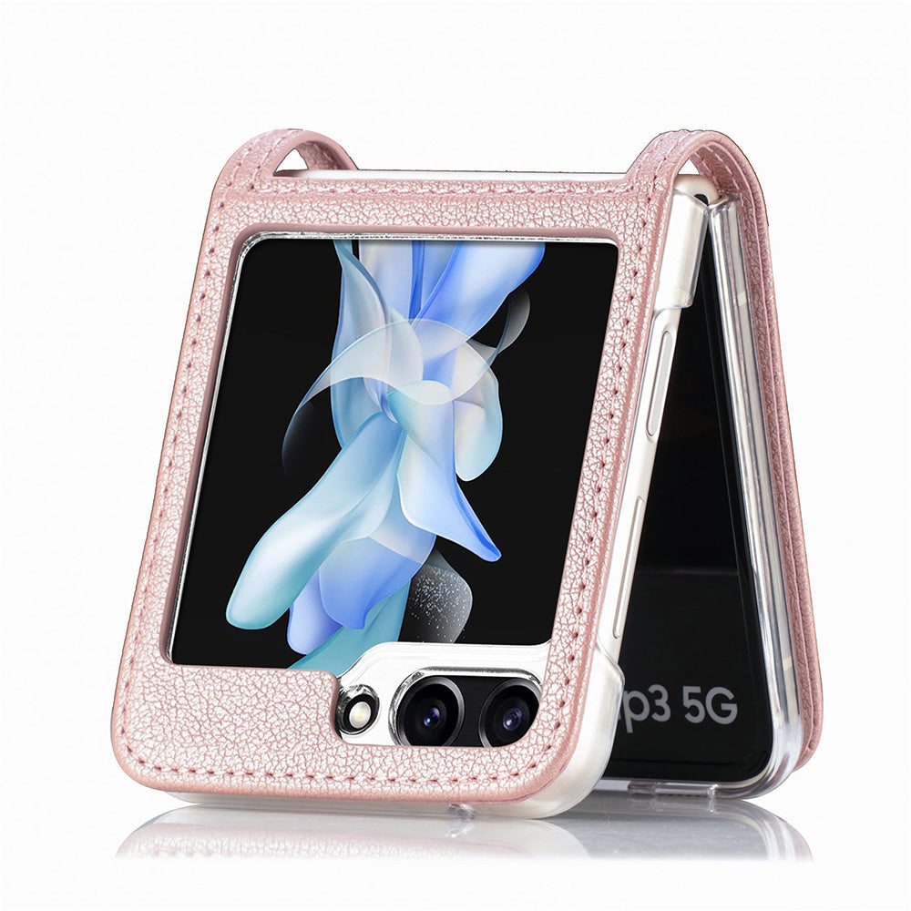 Protective Slim Case for Samsung Galaxy Z Flip5 5G Litchi Texture Card Holder PU Leather PC Phone Cover