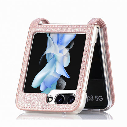 Protective Slim Case for Samsung Galaxy Z Flip5 5G Litchi Texture Card Holder PU Leather PC Phone Cover