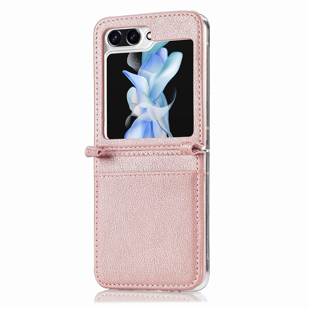 Protective Slim Case for Samsung Galaxy Z Flip5 5G Litchi Texture Card Holder PU Leather PC Phone Cover