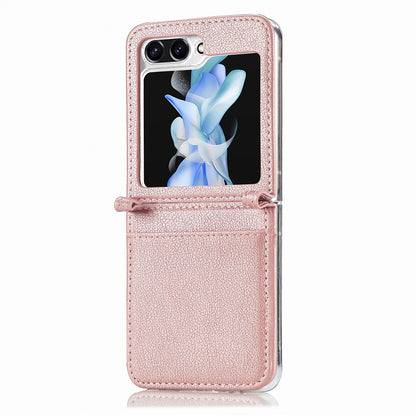 Protective Slim Case for Samsung Galaxy Z Flip5 5G Litchi Texture Card Holder PU Leather PC Phone Cover