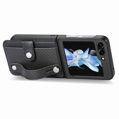 Card Slot Phone Cover for Samsung Galaxy Z Flip5 5G Carbon Fiber Texture PU Leather PC Phone Case with Kickstand