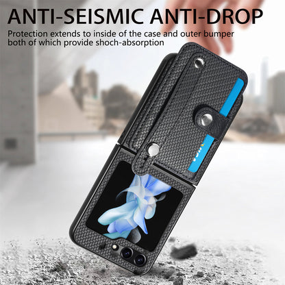 Card Slot Phone Cover for Samsung Galaxy Z Flip5 5G Carbon Fiber Texture PU Leather PC Phone Case with Kickstand