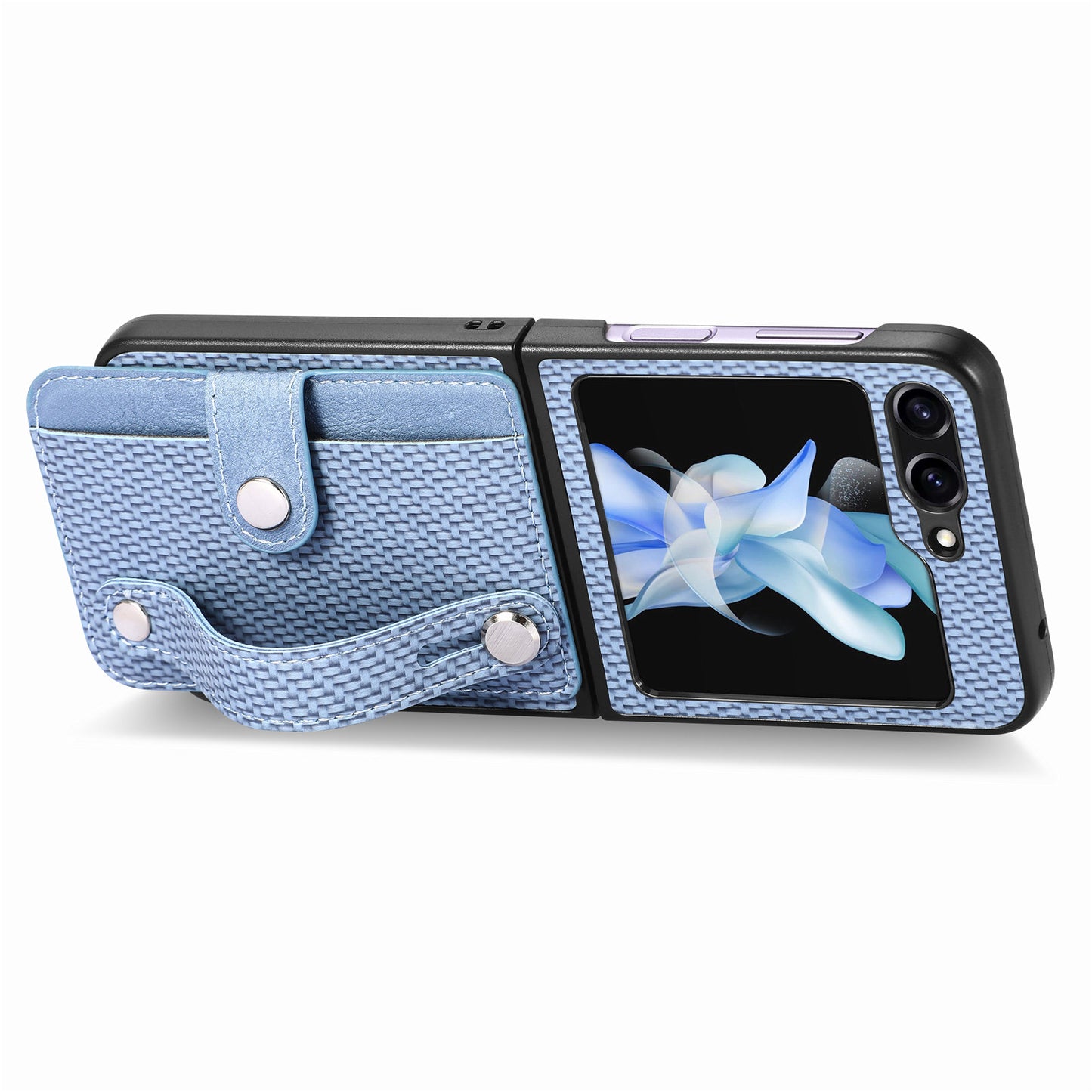 Card Slot Phone Cover for Samsung Galaxy Z Flip5 5G Carbon Fiber Texture PU Leather PC Phone Case with Kickstand