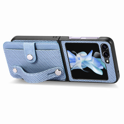 Card Slot Phone Cover for Samsung Galaxy Z Flip5 5G Carbon Fiber Texture PU Leather PC Phone Case with Kickstand