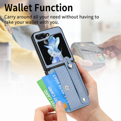Card Slot Phone Cover for Samsung Galaxy Z Flip5 5G Carbon Fiber Texture PU Leather PC Phone Case with Kickstand