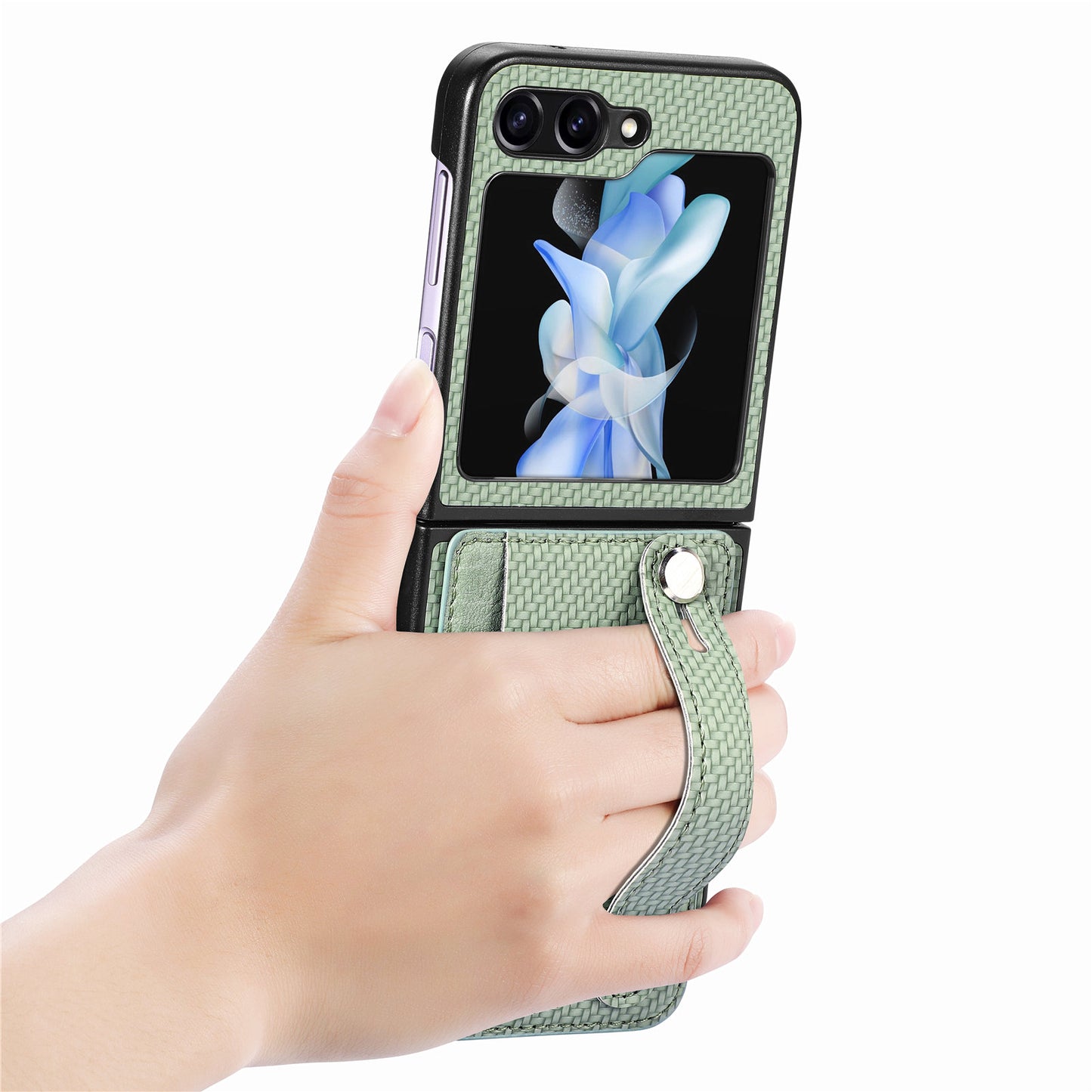 Card Slot Phone Cover for Samsung Galaxy Z Flip5 5G Carbon Fiber Texture PU Leather PC Phone Case with Kickstand