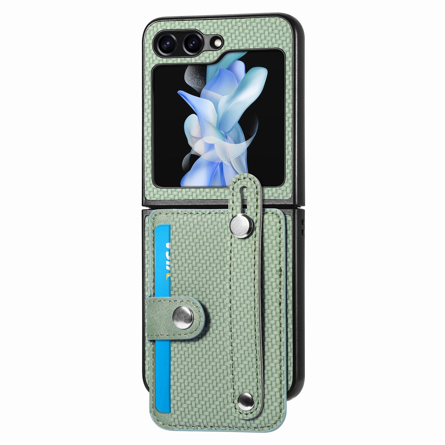 Card Slot Phone Cover for Samsung Galaxy Z Flip5 5G Carbon Fiber Texture PU Leather PC Phone Case with Kickstand