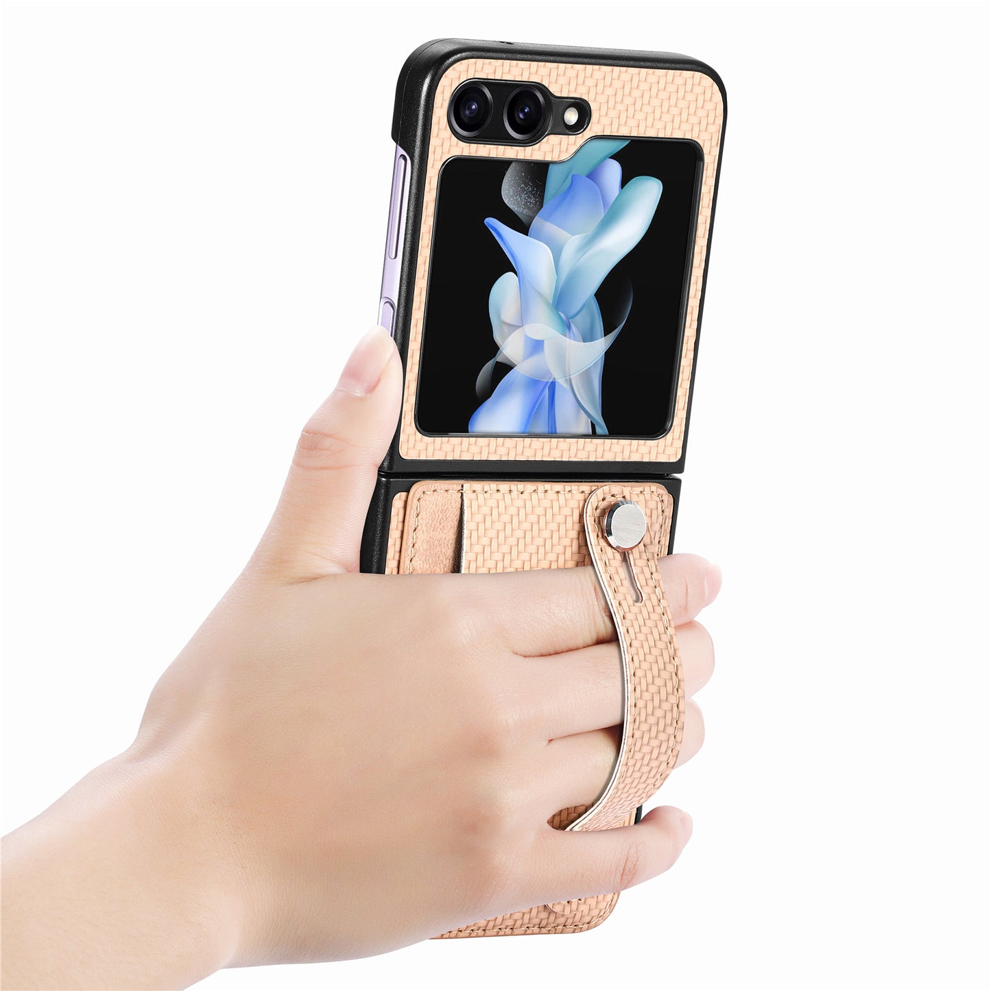 Card Slot Phone Cover for Samsung Galaxy Z Flip5 5G Carbon Fiber Texture PU Leather PC Phone Case with Kickstand