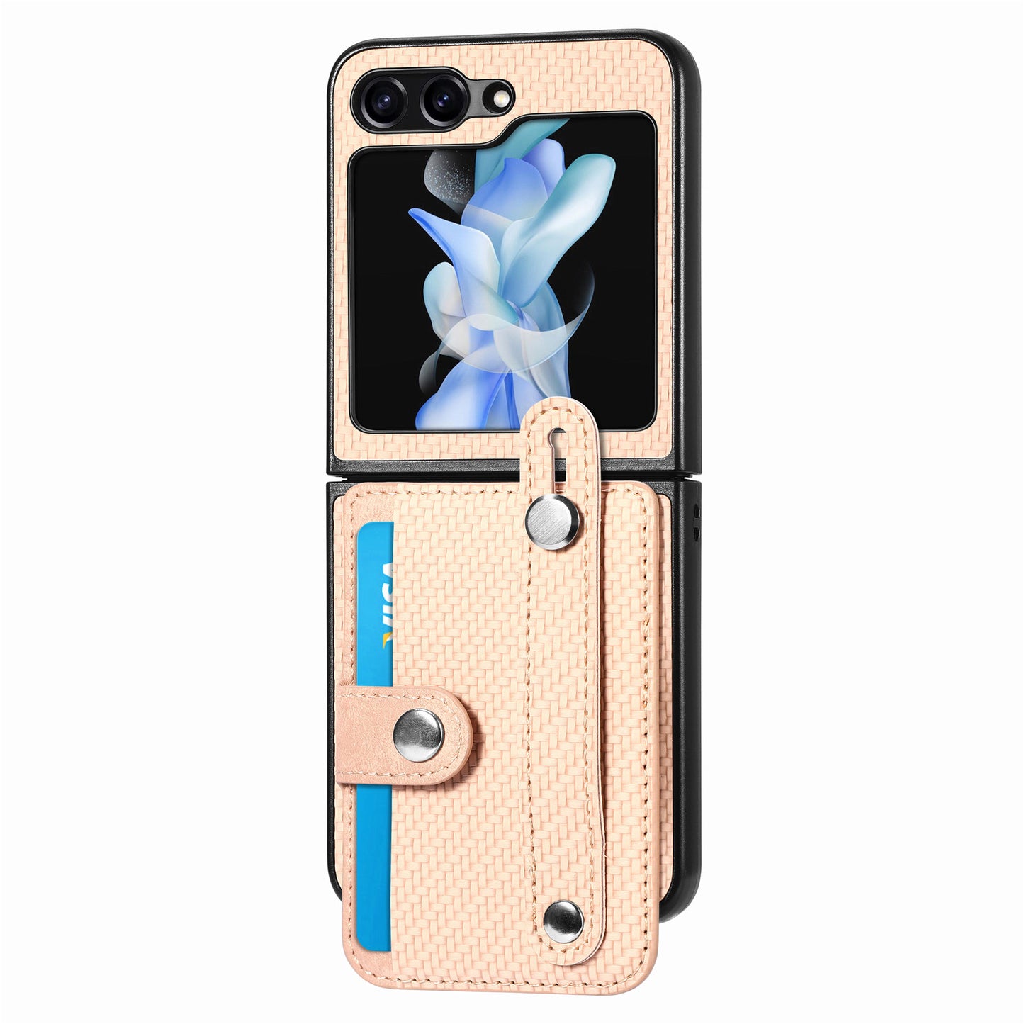 Card Slot Phone Cover for Samsung Galaxy Z Flip5 5G Carbon Fiber Texture PU Leather PC Phone Case with Kickstand