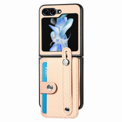 Card Slot Phone Cover for Samsung Galaxy Z Flip5 5G Carbon Fiber Texture PU Leather PC Phone Case with Kickstand