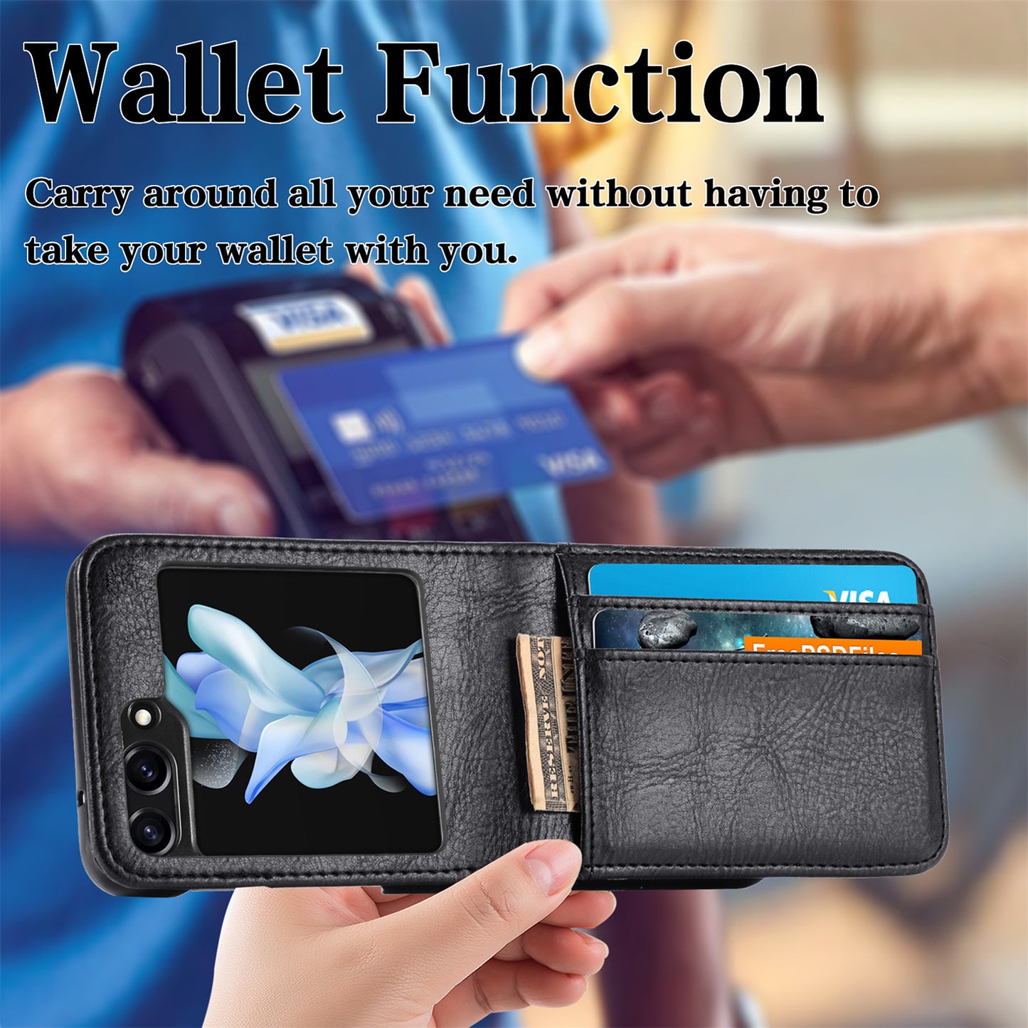 Wallet Phone Case for Samsung Galaxy Z Flip5 5G Anti-Drop PU Leather PC Phone Shell
