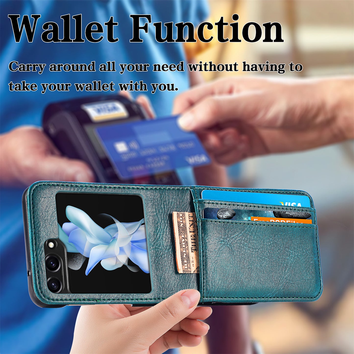 Wallet Phone Case for Samsung Galaxy Z Flip5 5G Anti-Drop PU Leather PC Phone Shell