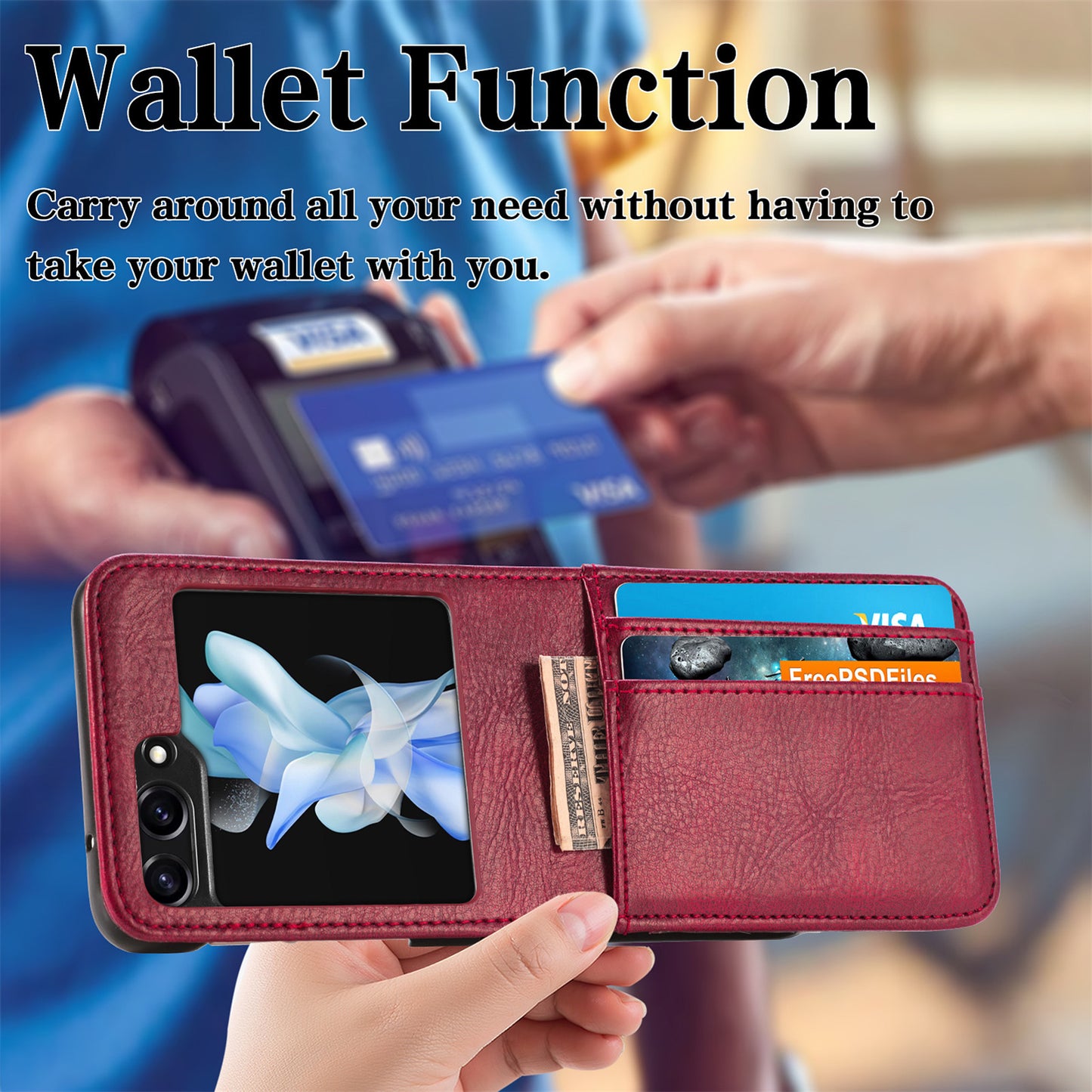 Wallet Phone Case for Samsung Galaxy Z Flip5 5G Anti-Drop PU Leather PC Phone Shell