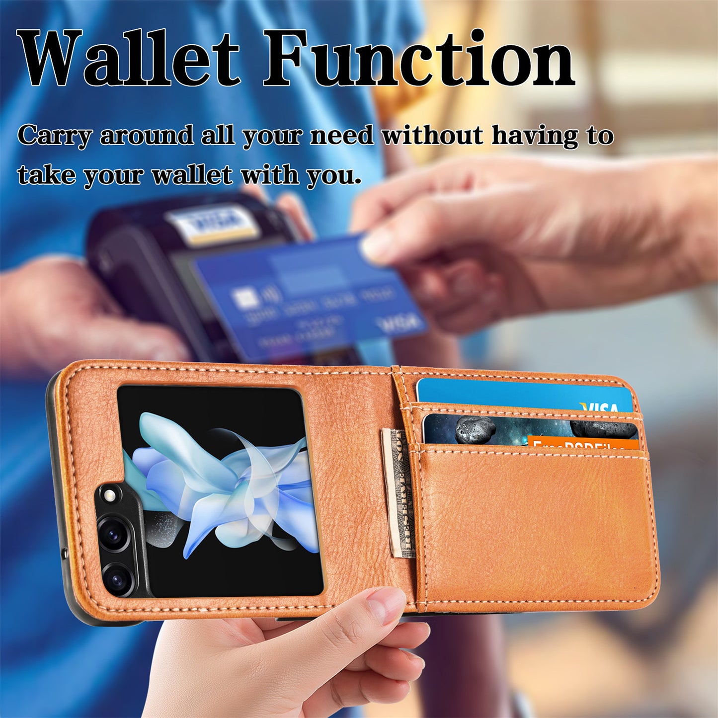 Wallet Phone Case for Samsung Galaxy Z Flip5 5G Anti-Drop PU Leather PC Phone Shell