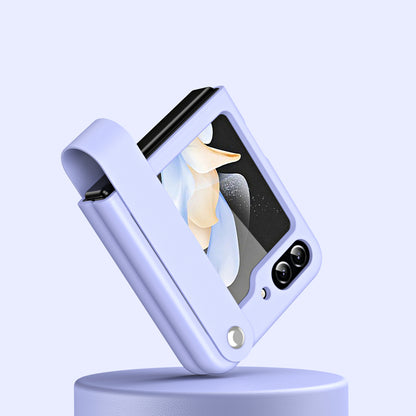 Slim Case for Samsung Galaxy Z Flip5 5G Protective PU Leather PC Phone Cover with Finger Strap