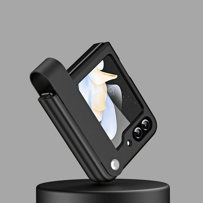 Slim Case for Samsung Galaxy Z Flip5 5G Protective PU Leather PC Phone Cover with Finger Strap