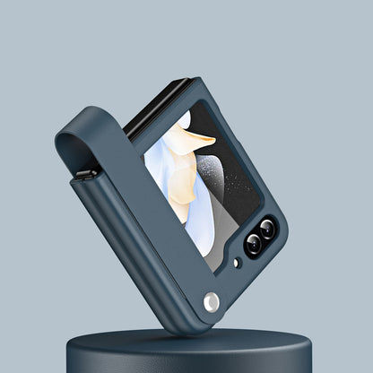 Slim Case for Samsung Galaxy Z Flip5 5G Protective PU Leather PC Phone Cover with Finger Strap