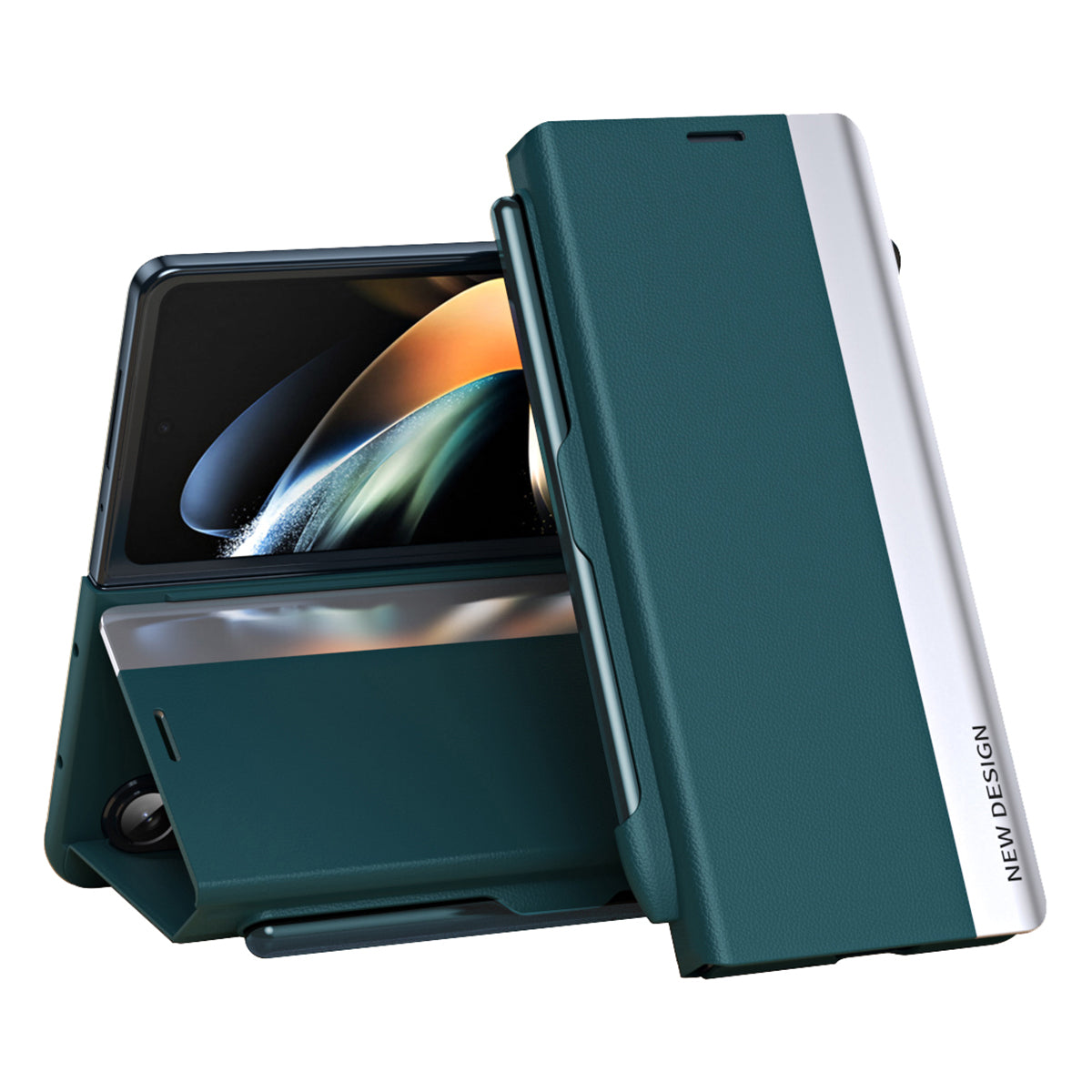 For Samsung Galaxy Z Fold5 5G Shockproof Case PU Leather+PC Phone Cover with Pencil