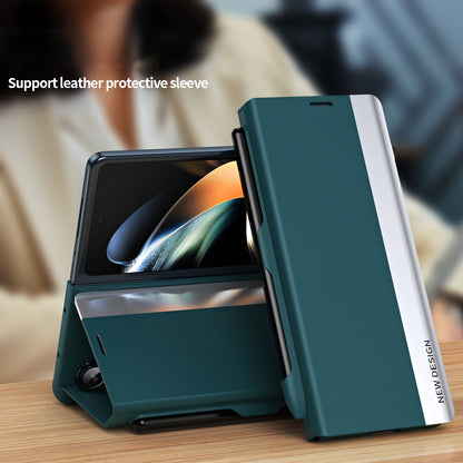 For Samsung Galaxy Z Fold5 5G Shockproof Case PU Leather+PC Phone Cover with Pencil