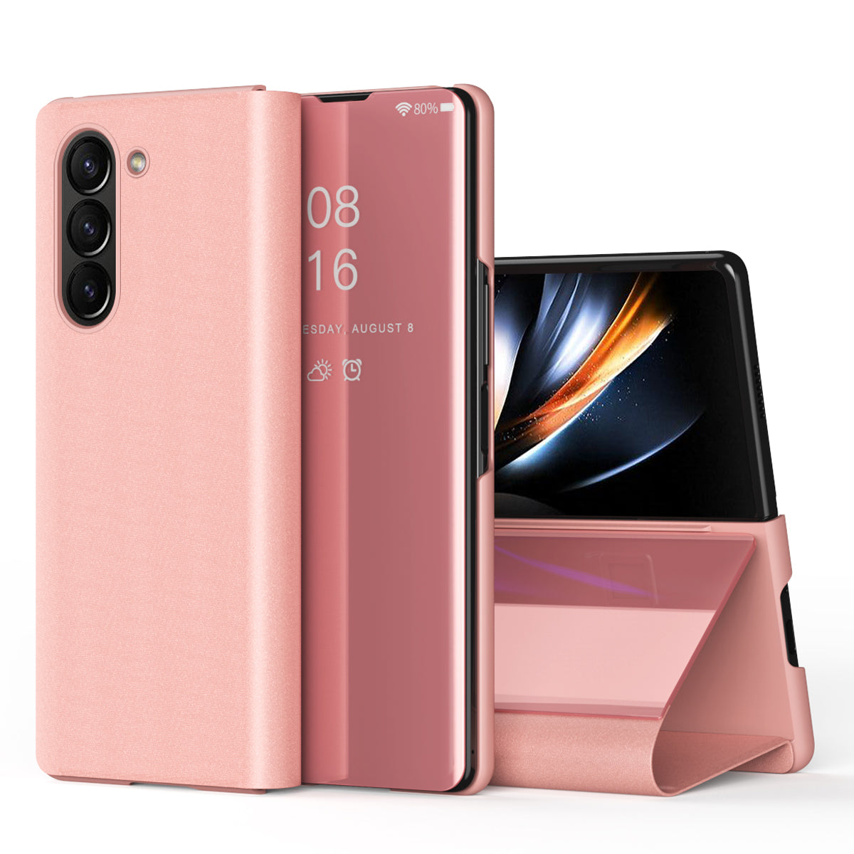 Mirror Surface Phone Case for Samsung Galaxy Z Fold5 5G Electroplating Leather Phone Cover with Stand