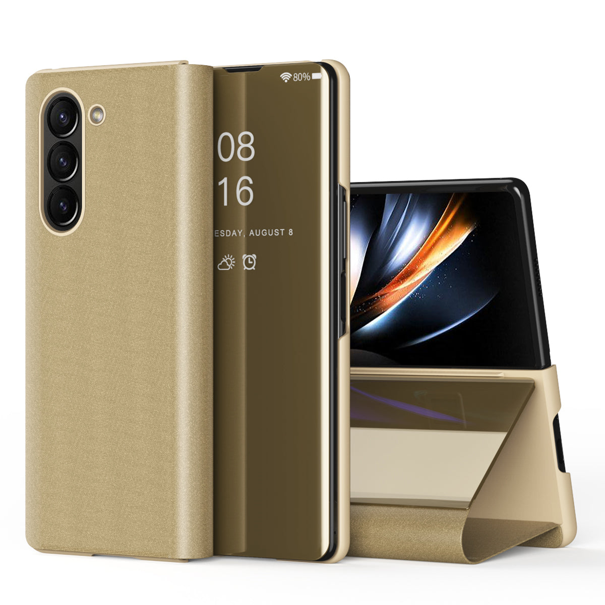 Mirror Surface Phone Case for Samsung Galaxy Z Fold5 5G Electroplating Leather Phone Cover with Stand