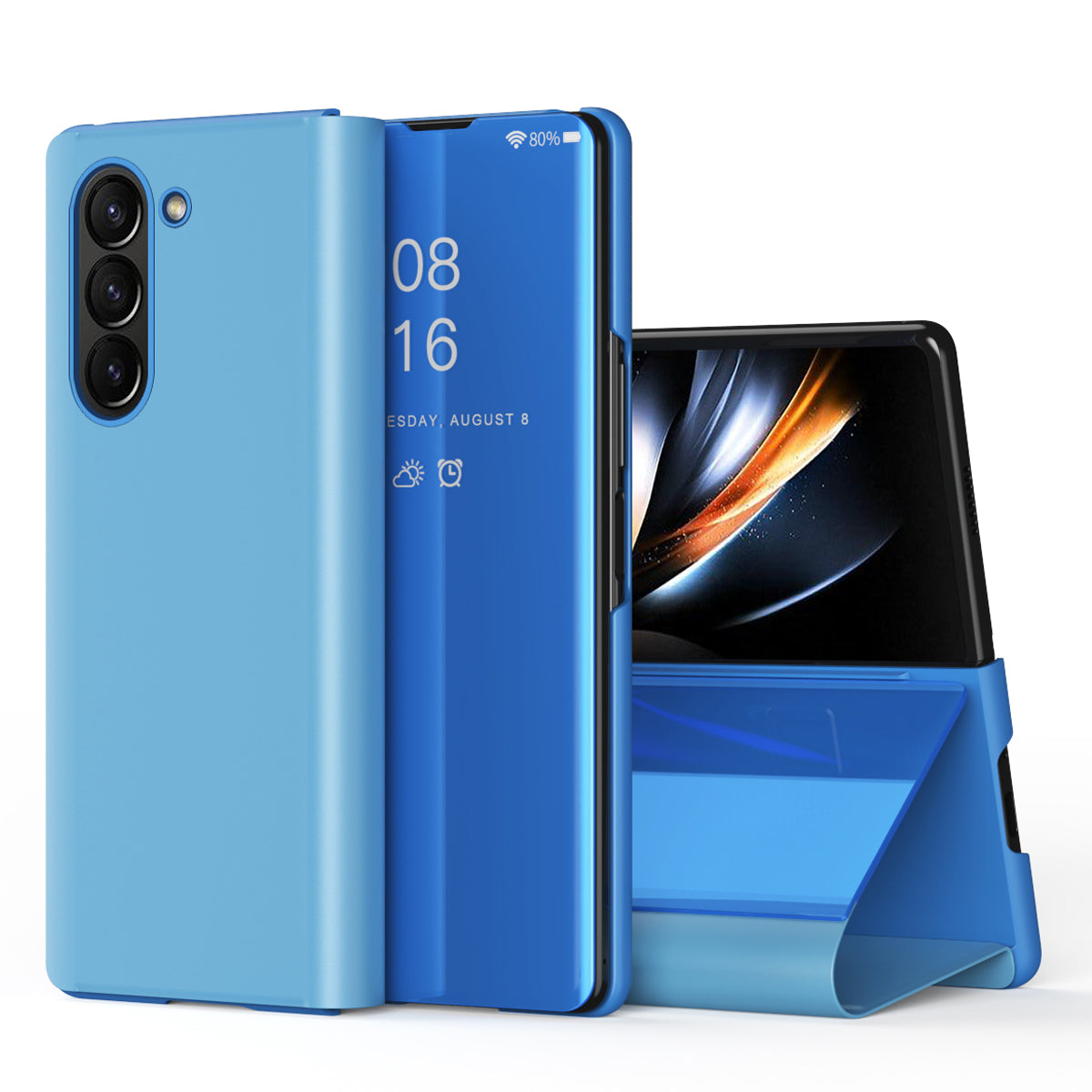 Mirror Surface Phone Case for Samsung Galaxy Z Fold5 5G Electroplating Leather Phone Cover with Stand