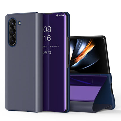 Mirror Surface Phone Case for Samsung Galaxy Z Fold5 5G Electroplating Leather Phone Cover with Stand