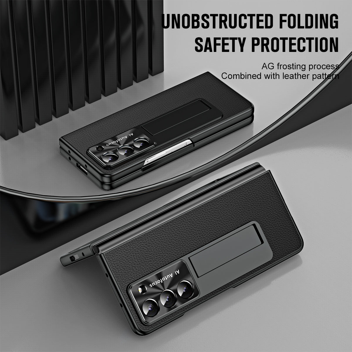 For Samsung Galaxy Z Fold5 5G Litchi Texture Leather PC Case Shockproof Kickstand Phone Cover