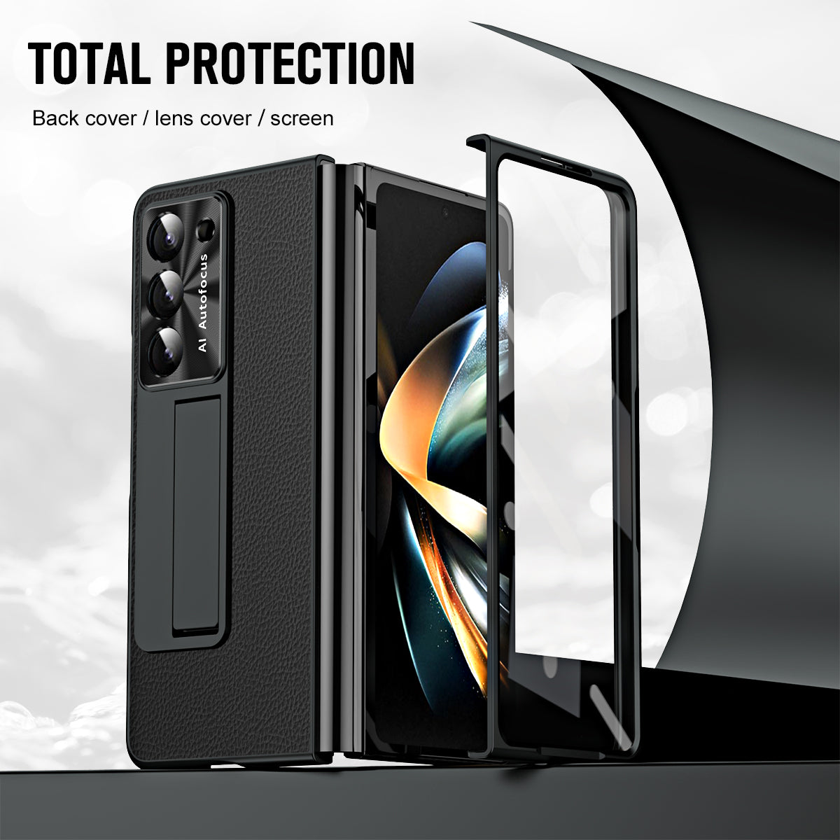 For Samsung Galaxy Z Fold5 5G Litchi Texture Leather PC Case Shockproof Kickstand Phone Cover