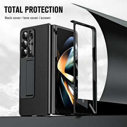 For Samsung Galaxy Z Fold5 5G Litchi Texture Leather PC Case Shockproof Kickstand Phone Cover