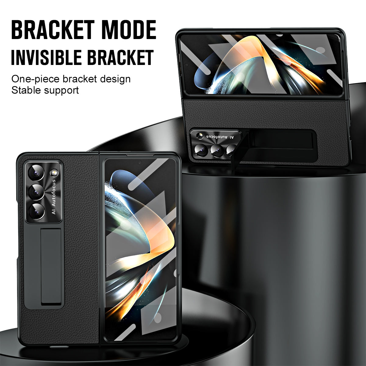 For Samsung Galaxy Z Fold5 5G Litchi Texture Leather PC Case Shockproof Kickstand Phone Cover