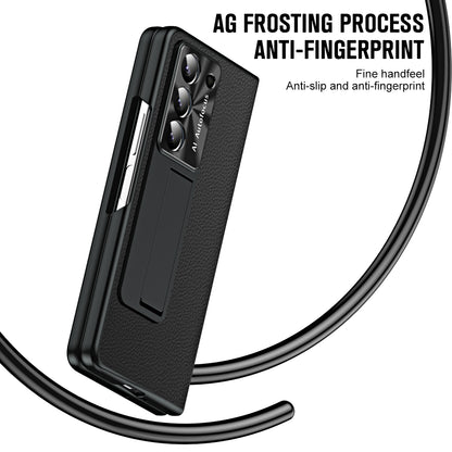 For Samsung Galaxy Z Fold5 5G Litchi Texture Leather PC Case Shockproof Kickstand Phone Cover