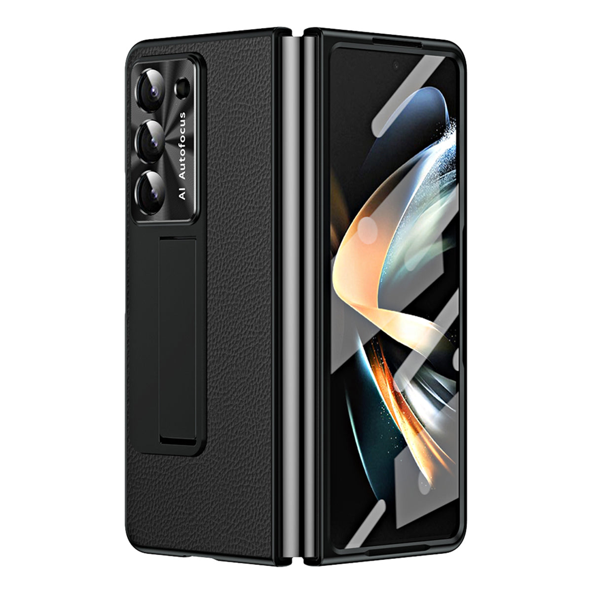 For Samsung Galaxy Z Fold5 5G Litchi Texture Leather PC Case Shockproof Kickstand Phone Cover