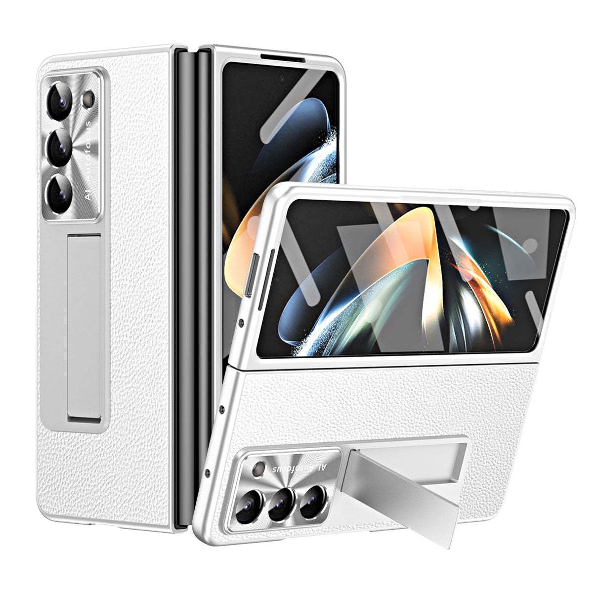 For Samsung Galaxy Z Fold5 5G Litchi Texture Leather PC Case Shockproof Kickstand Phone Cover