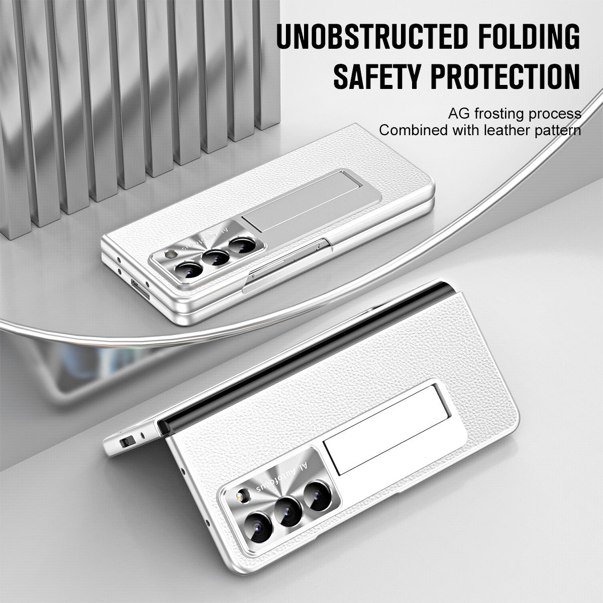 For Samsung Galaxy Z Fold5 5G Litchi Texture Leather PC Case Shockproof Kickstand Phone Cover