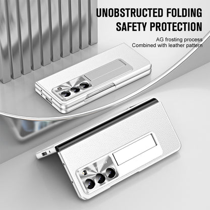 For Samsung Galaxy Z Fold5 5G Litchi Texture Leather PC Case Shockproof Kickstand Phone Cover