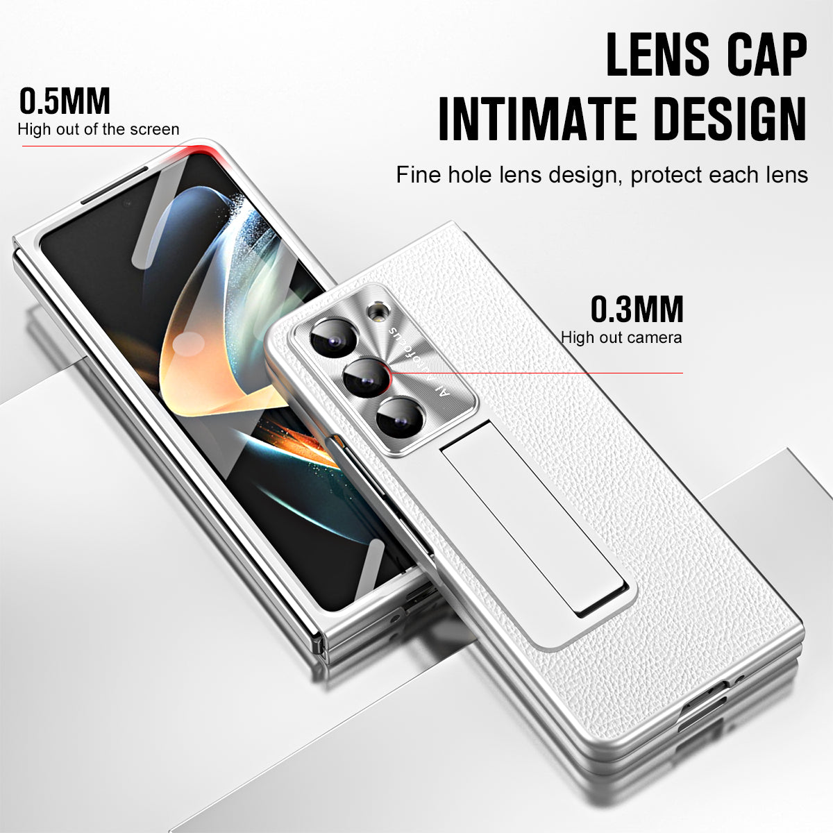 For Samsung Galaxy Z Fold5 5G Litchi Texture Leather PC Case Shockproof Kickstand Phone Cover