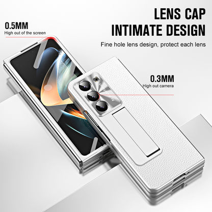 For Samsung Galaxy Z Fold5 5G Litchi Texture Leather PC Case Shockproof Kickstand Phone Cover