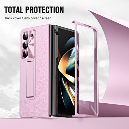 For Samsung Galaxy Z Fold5 5G Litchi Texture Leather PC Case Shockproof Kickstand Phone Cover