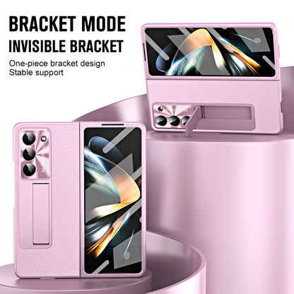 For Samsung Galaxy Z Fold5 5G Litchi Texture Leather PC Case Shockproof Kickstand Phone Cover