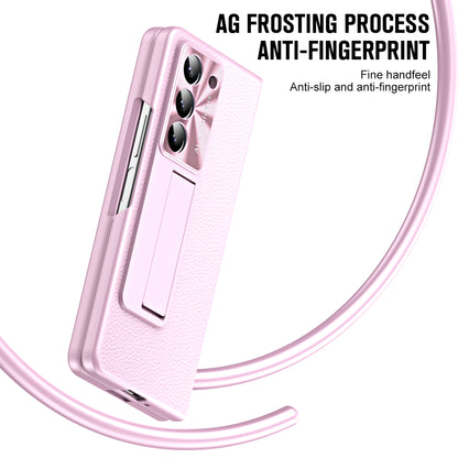 For Samsung Galaxy Z Fold5 5G Litchi Texture Leather PC Case Shockproof Kickstand Phone Cover