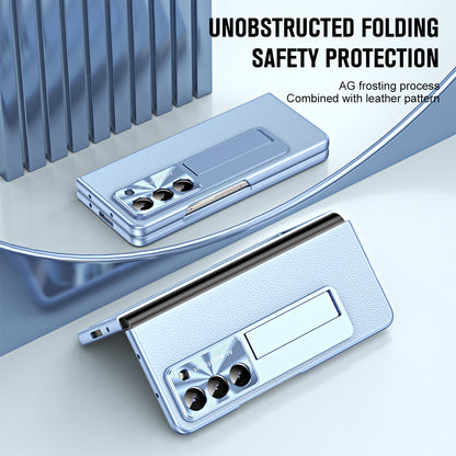 For Samsung Galaxy Z Fold5 5G Litchi Texture Leather PC Case Shockproof Kickstand Phone Cover